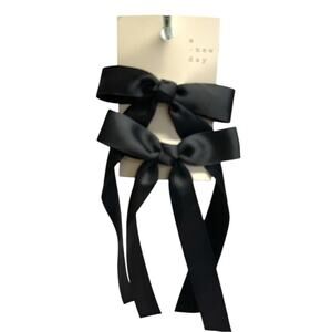A New Day Black Satin Hair Bow Clips set of 2 NEW